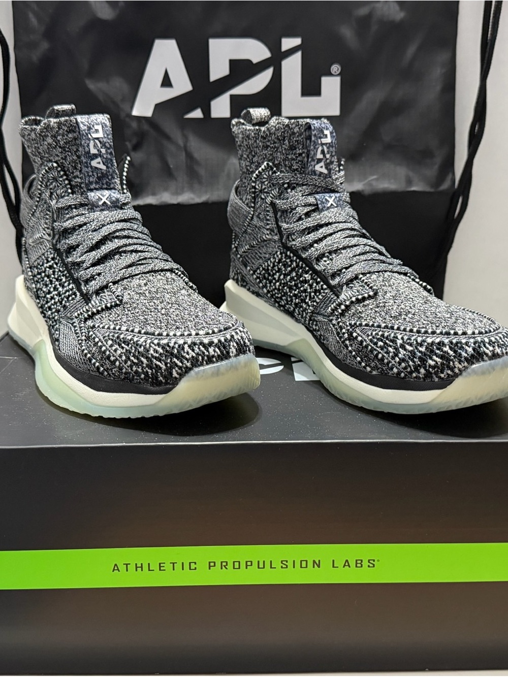 APL Knit High-Top Sneakers - Black, White & Mint Sole